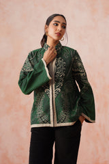 Bottle Green Coat with Corduroy Patchwork Bottom