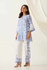 Blue Printed Linen Set