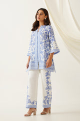 Blue Printed Linen Set