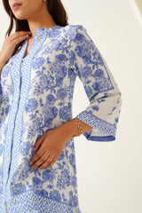 Blue Printed Linen Set
