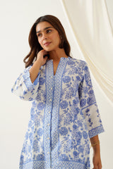 Blue Printed Linen Set