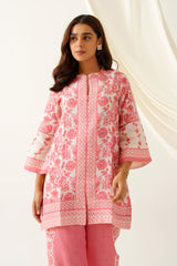 Peach Printed Pure Linen Set