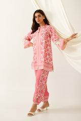 Peach Printed Pure Linen Set