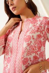 Peach Printed Pure Linen Set