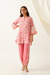 Peach Printed Pure Linen Set