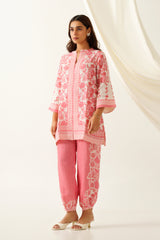 Peach Printed Pure Linen Set