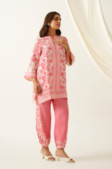 Peach Printed Pure Linen Set