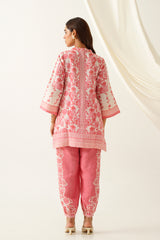 Peach Printed Pure Linen Set