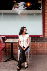 Cream Pleated Waistcoat with Embroidered Pants