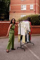 Green Linen Waist Coat Set