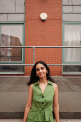 Green Linen Waist Coat Set