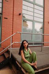 Green Linen Waist Coat Set