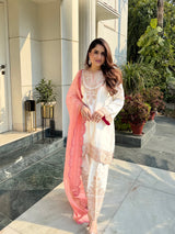 Noor Cream Embroidered Set with Organza Dupatta