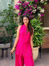 Ziya Hot Pink Cutwork Embroidered Farshi Set