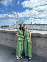 Green Linen Waist Coat Set