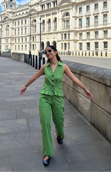 Green Linen Waist Coat Set