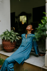 Deep Teal Blue Embroidered Suit