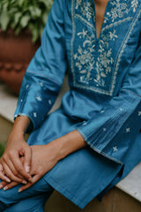 Deep Teal Blue Embroidered Suit