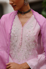 Light Pink Hand Embroidered Sharara suit Set- Inchingindia