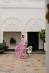 Light Pink Hand Embroidered Sharara suit Set- Inchingindia