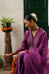Wine Hand Embroidered Sharara Set- Inching India