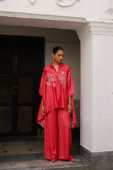 Strawberry Pink Embroidered Cape Set- Inchingindia