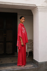 Strawberry Pink Embroidered Cape Set- Inchingindia