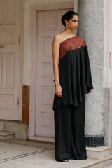 Black Embroidered One Shoulder Co-Ord Set