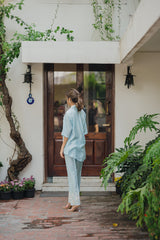 Light Blue Floral Embroidered Co-ord Set- Inchingindia