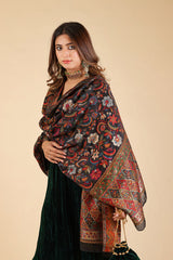 BOTTLE GREEN WOVEN CHANDERI DUPATTA — Bridal Trousseau & Wedding Gift