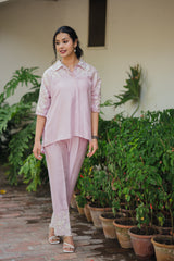 Light Pink Floral Embroidered Co-ord Set- Inchingindia