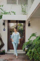 Light Blue Floral Embroidered Co-ord Set- Inchingindia