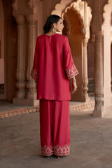 Jashn Rani Pink Orange Zari Farshi Set, rani pink kurta with orange zari embroidery, farshi and organza dupatta, image 10 of 12