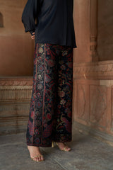 Jashn Black Brocade Co-ord Set, black satin shirt with peacock brocade wide-leg pants, image 3 of 6