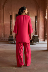 Jashn Hot Pink Embroidered Farshi Set, hot pink modal kurta with embroidered farshi and organza dupatta, image 10 of 10