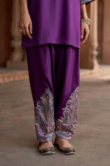 Jashn Wine Aari Embroidered Salwar Set, wine aari paisley embroidered kurta salwar with organza dupatta, image 10 of 12