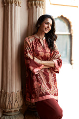 Jashn Maroon Printed Salwar Set, maroon paisley print modal kurta with solid salwar, image 9 of 12