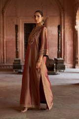 Jashn Maroon Tissue Embroidered Kaftan, maroon tissue kaftan with zari paisley embroidery, image 6 of 10