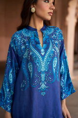Jashn Indigo Paisley Printed Co-ord Set, indigo paisley print modal tunic with wide-leg pants, image 8 of 13