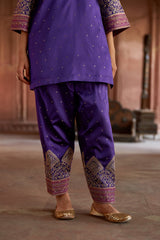 Jashn Purple Brocade Embroidered Salwar Set, purple brocade kurta salwar with embroidered patchwork and organza dupatta, image 9 of 9