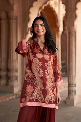 Jashn Maroon Printed Salwar Set, maroon paisley print modal kurta with solid salwar, image 2 of 12