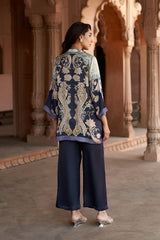 Jashn Navy Contrast Printed Co-ord Set, navy paisley print modal tunic with straight pants, image 5 of 11