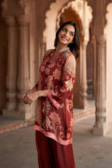 Jashn Maroon Printed Salwar Set, maroon paisley print modal kurta with solid salwar, image 3 of 12