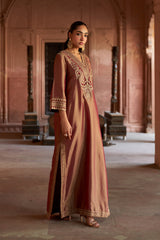 Jashn Maroon Tissue Embroidered Kaftan, maroon tissue kaftan with zari paisley embroidery, image 5 of 10