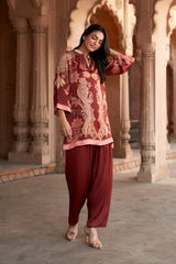 Jashn Maroon Printed Salwar Set, maroon paisley print modal kurta with solid salwar, image 7 of 12