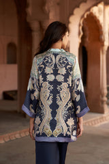 Jashn Navy Contrast Printed Co-ord Set, navy paisley print modal tunic with straight pants, image 9 of 11