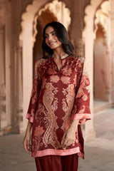 Jashn Maroon Printed Salwar Set, maroon paisley print modal kurta with solid salwar, image 5 of 12
