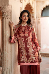 Jashn Maroon Printed Salwar Set, maroon paisley print modal kurta with solid salwar, image 8 of 12