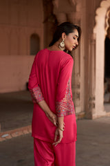 Jashn Hot Pink Aari Embroidered Salwar Set, hot pink aari paisley embroidered kurta salwar with organza dupatta, image 7 of 10