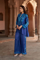 Jashn Indigo Paisley Printed Co-ord Set, indigo paisley print modal tunic with wide-leg pants, image 6 of 13